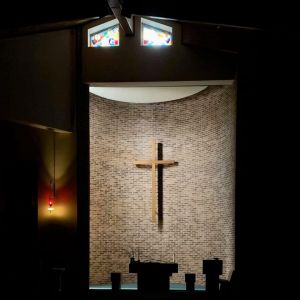 The eternal flame and sunlight in the sanctuary