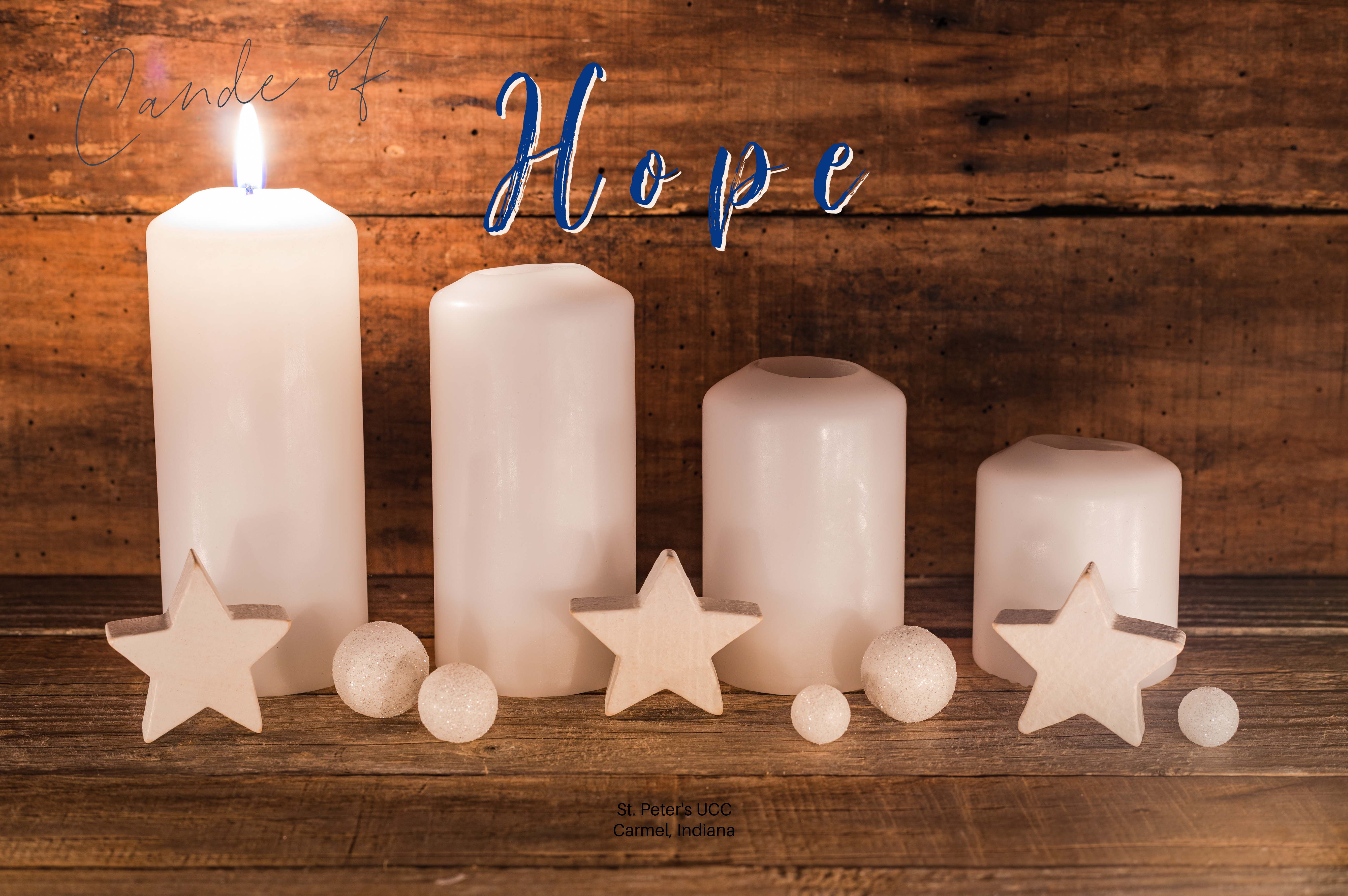First candle of Advent - Hope Four white candles; the first one is lit.